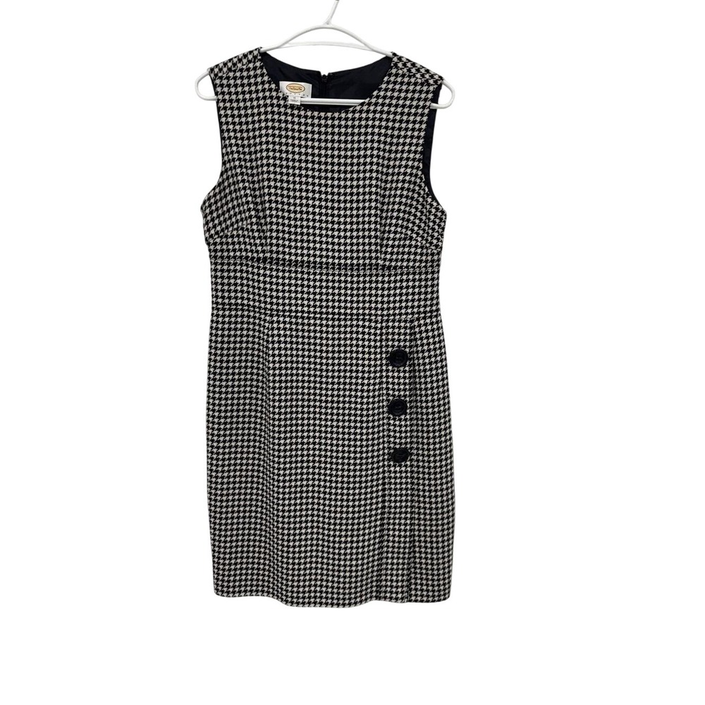 Talbots Petites‎ Houndstooth Wool Blend Sheath Dress Size 10 Vintage Black White